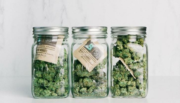 weed in glass jar with Boveda humidity pack for long term storage