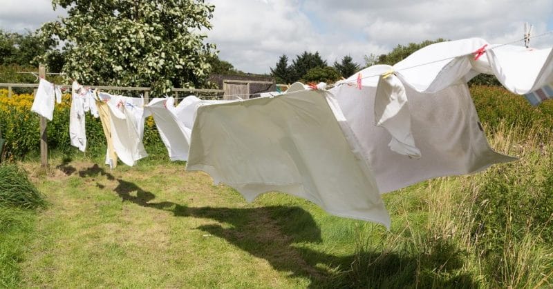 white clothes on clothes line out in the sun to remove odors from cannabis smoke