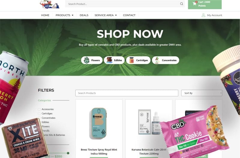 Screenshop of a website selling legit cannabis edibles