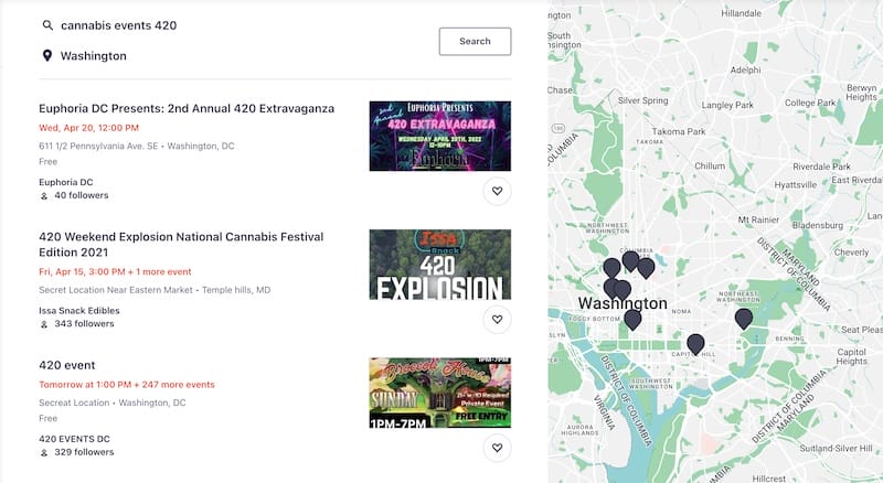 Upcoming DC weed events for April 2022 from Eventbrite